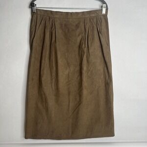 Vtg David Brooks Pleated Midi Faux Suede Tan Brown‎ Skirt Size 8 Workwear